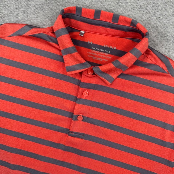 Under Armour Other - Under Armour Playoff Polo Shirt Mens L Orange Grey Striped Golf Short Sleeve
